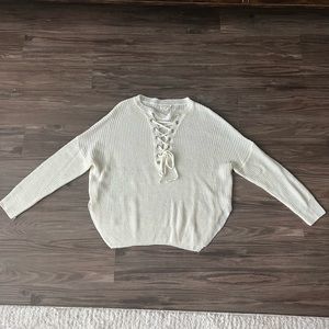 Cream lace up sweater